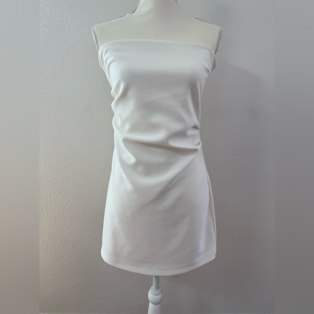 ZARA White Bandeau Bodycon  Mini Dress Stretch Zip Sleeveless Size M